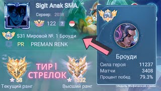 ТОП 1 МИР БРОУДИ ПОКАЗЫВАЕТ ФАНТАСТИЧЕСКУЮ ИГРУ / MOBILE LEGENDS