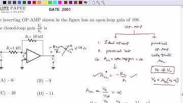 GATE 2001 ECE Gain of practical inverting mode OP AMP with finite open loop gain of 100