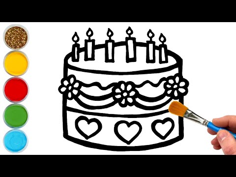 Birthday Cake Drawing, Painting and Coloring Picture for Kids & Toddlers | Watercolor Paintings