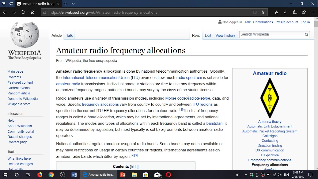 Amateur frequency allocations