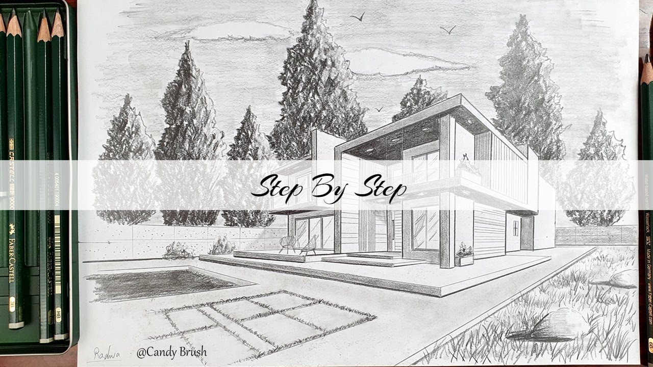 How to Draw A Modern House in Two Point Perspective | Step By Step ...