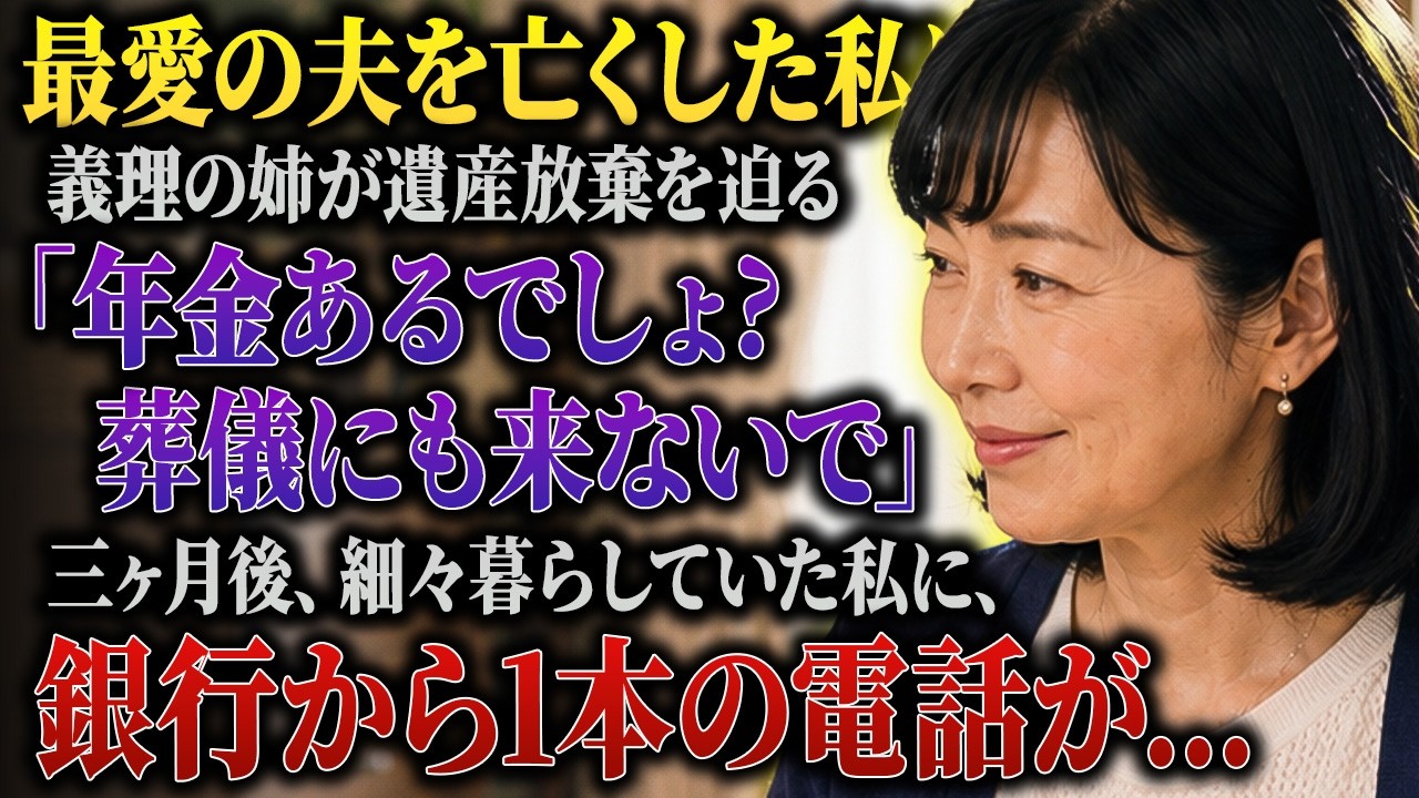 夫を事故でなくした翌日、義理の姉から電話がかかってきた。「あなたには年金があるんでしょ？だったら遺産まで欲張らなくても暮らしていけるわよねえ」—まだ涙も乾かないうちに、妻である私に葬儀にすら来るなと言った。車いすの私を「一族の恥」と罵り、結婚に最後まで反対していた姉は、夫が亡くなると同時に、通帳も書類もすべて奪い去った。私は妻なのに、何も言えずに立ち尽くすしかなかった。そして3か月後、夫の古...