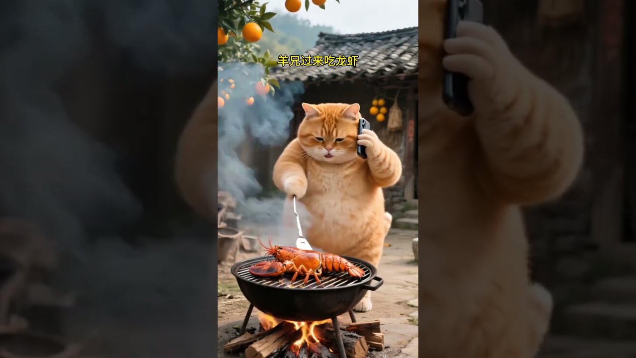 Fat Orange Cat And Shrimp Friend Aicat Fatcat Orangecat Cat2025 Animals