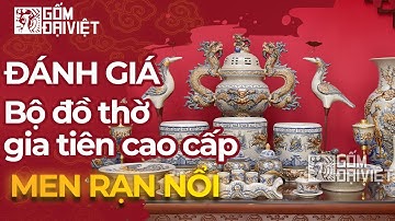 BỘ ĐỒ THỜ MEN RẠN GIA TIÊN ĐẮP NỔI BÁT TRÀNG - PHÚ QUÝ - SUNG TÚC - NO ĐỦ - Gốm Đại Việt - Bát Tràng
