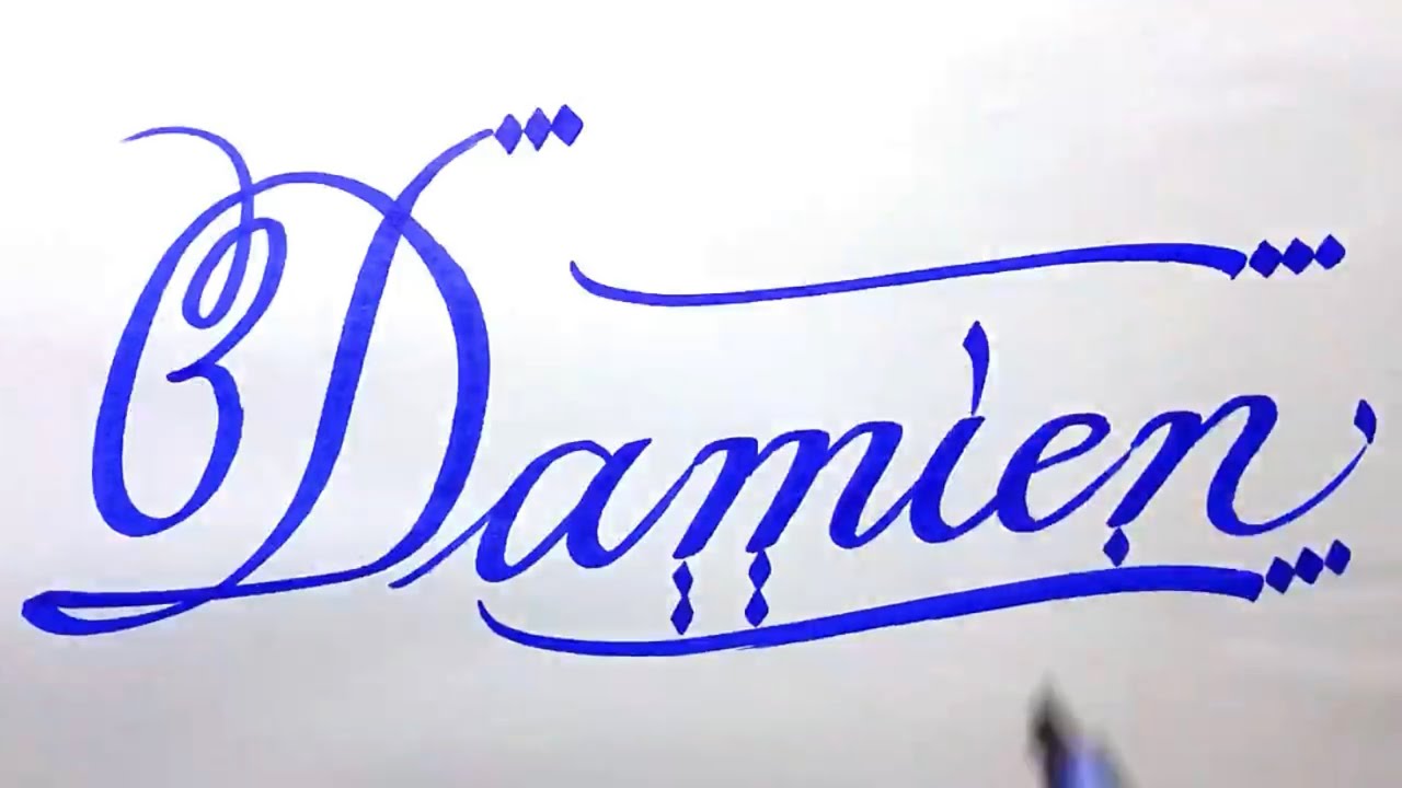 Damien Name Signature Calligraphy Status How to Cursive write with