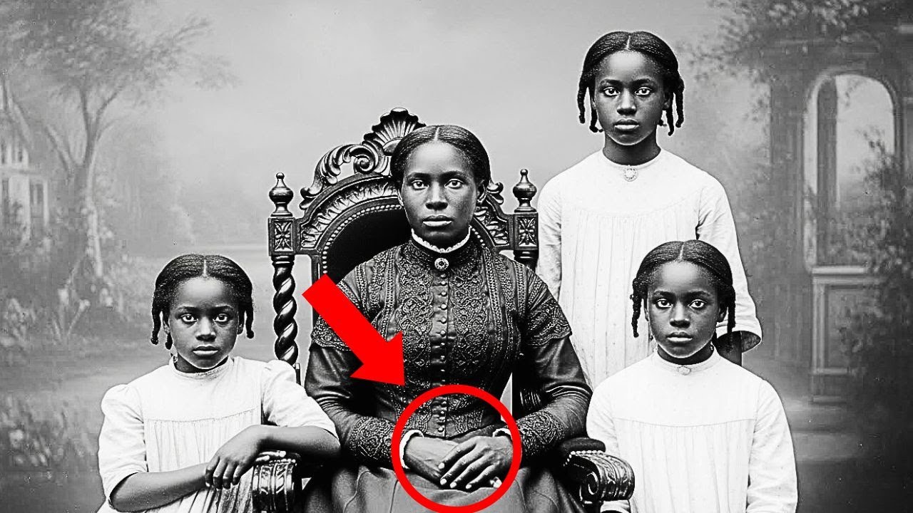 This portrait of a mother with her daughters seems sweet — until you notice what's hidden in her lap