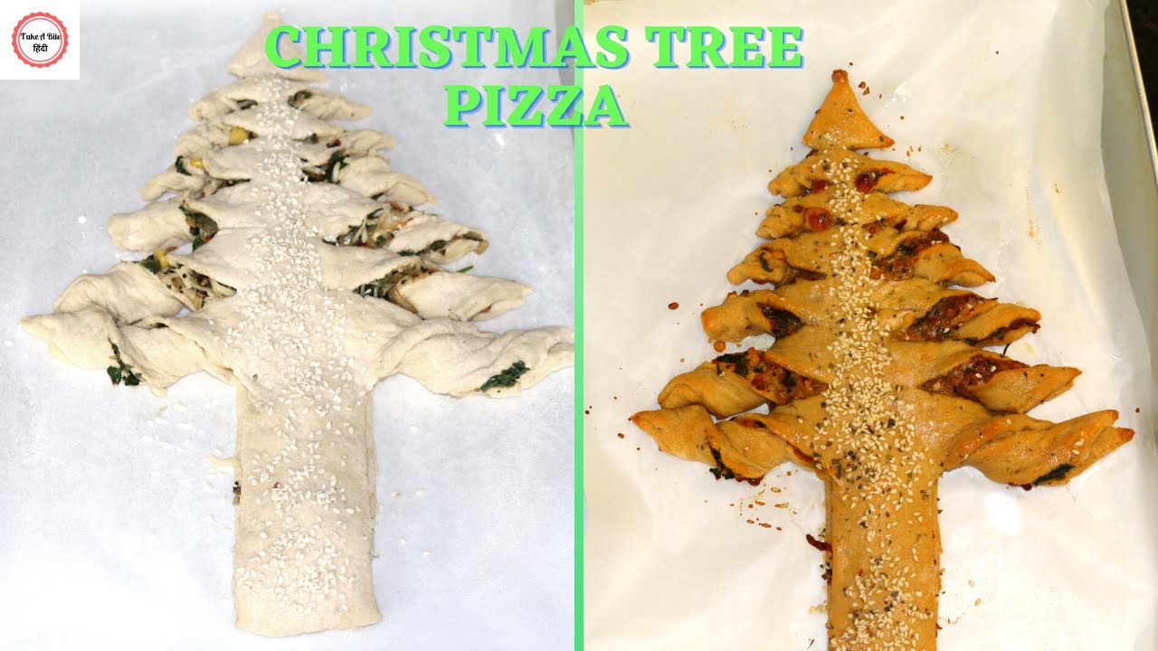 Christmas Tree Pizza |Healthy Christmas pizza recipe |Christmas Pull apart pizza|Take A Bite Hindi
