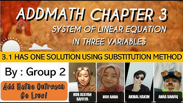 3.1: Systems of Equation in Three Variables - One solution using substitution method #semashur