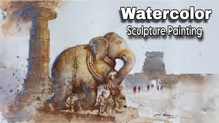 Watercolor Sculpture Painting || Watercolor Landscape Art