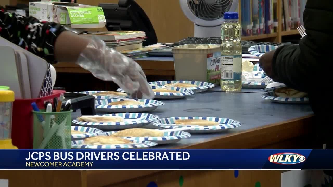 Newcomer Academy celebrates bus drivers with breakfast - YouTube