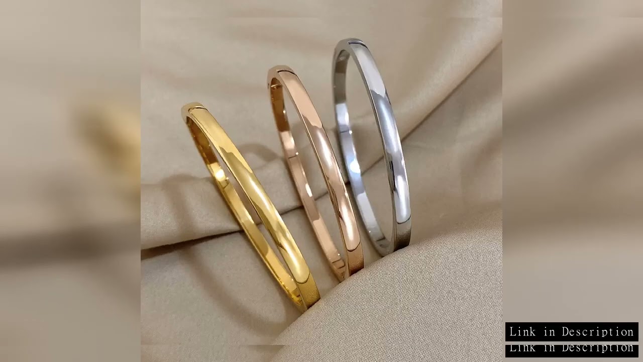 Simple Smooth Stainless Steel Bangles Bracelets for Women Trendy Gold Plated Metal Bracelet Jewelry