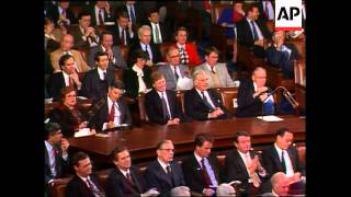 President Ronald Reagan gives his fifth State of the Union address to the nation