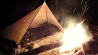 20⁰ Winter Bushcraft  Tarp Camp with Wool Blankets & Long Fire