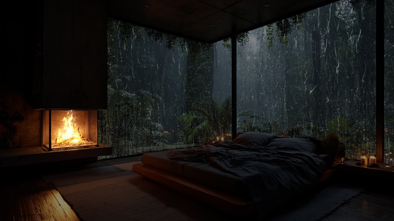 Night Rain and Firelight Glow 🌧️ A Gentle Bedroom Ambience for Deep Healing Sleep