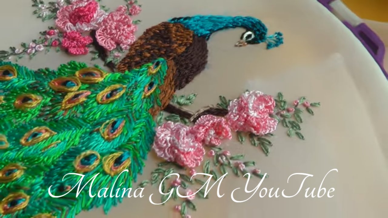 Ручная вышивка Как вышить синего павлина