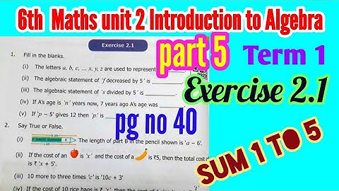 6th std Maths-Unit 2 Introduction to ALGEBRA- Exercise 2.1 (Sum 1 to 5)- Pg no 40- Part 5 - Term 1