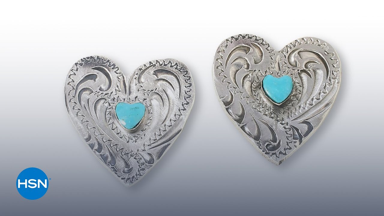 Chaco Canyon Etched Campitos Turquoise Heart-Shaped Stud Earrings 