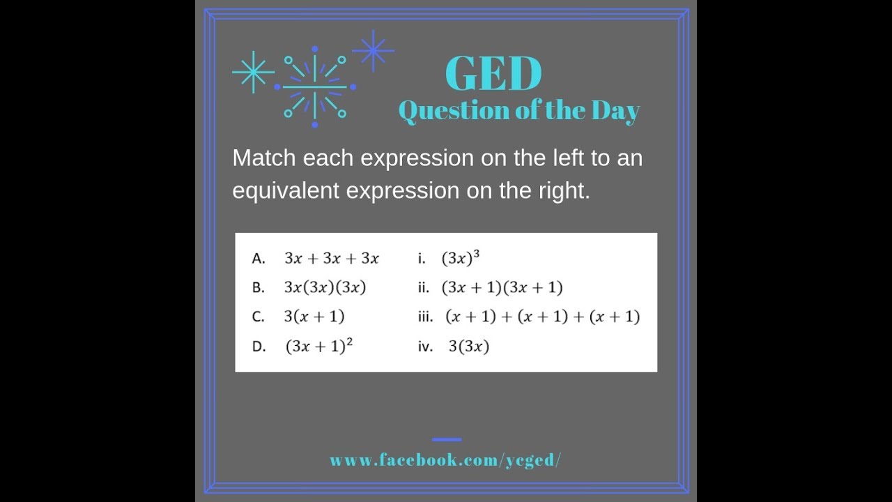 GED QOD: Equivalent Expressions 3 - YouTube