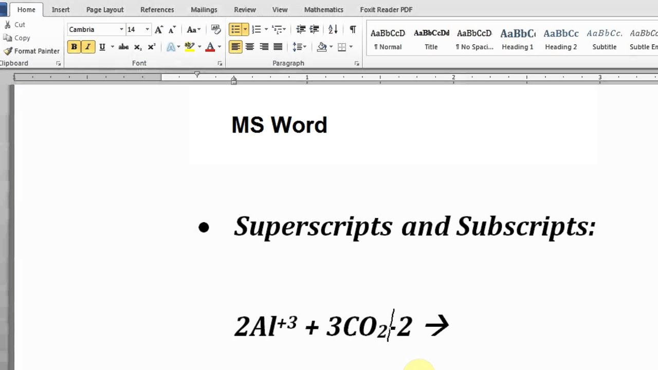 keyboard shortcut for subscript one note