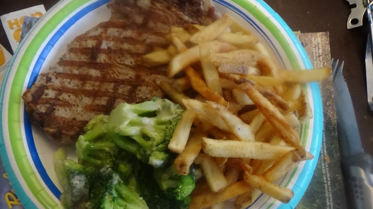 ASMR Eating Applebee's Ribeye/w Broccoli & Fries No Talking