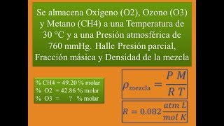 Fracción Másica, Presión Parcial Y Densidad De Mezcla De Gases Almacenados