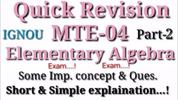 MTE-04 ( Elementary Algebra ) Some imp. Ques and Concept for exam purpose /IGNOU Part-2