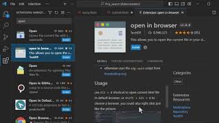 Download extensi Open in Browser di Visual Studio Code | membuka file HTML di browser VS code.