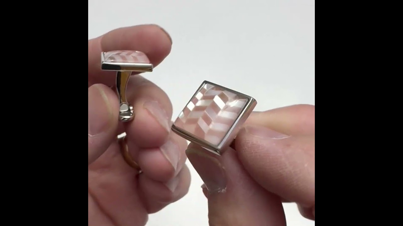 Men's Cufflinks Mother of Pearl Design Chevron Pattern Cuff links 