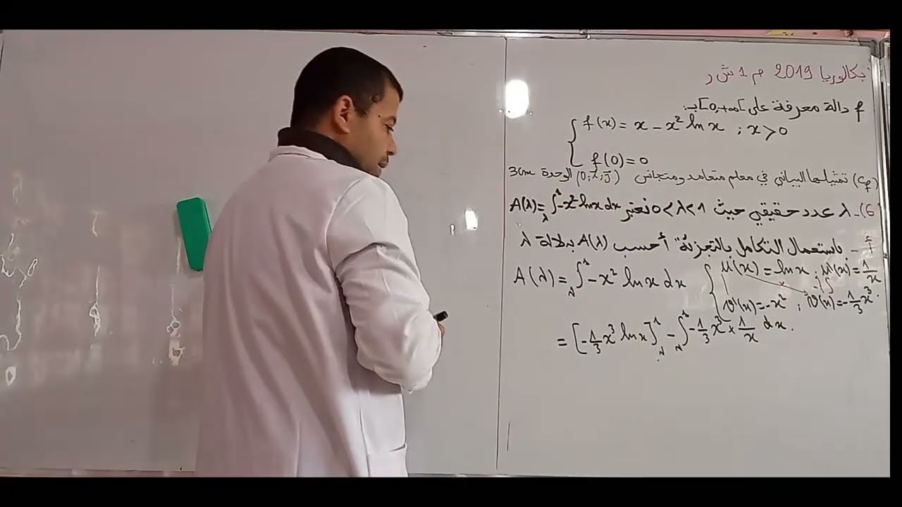 سؤال في الحساب التكاملي والمساحات بكالوريا 2019 شعبة رياضيات