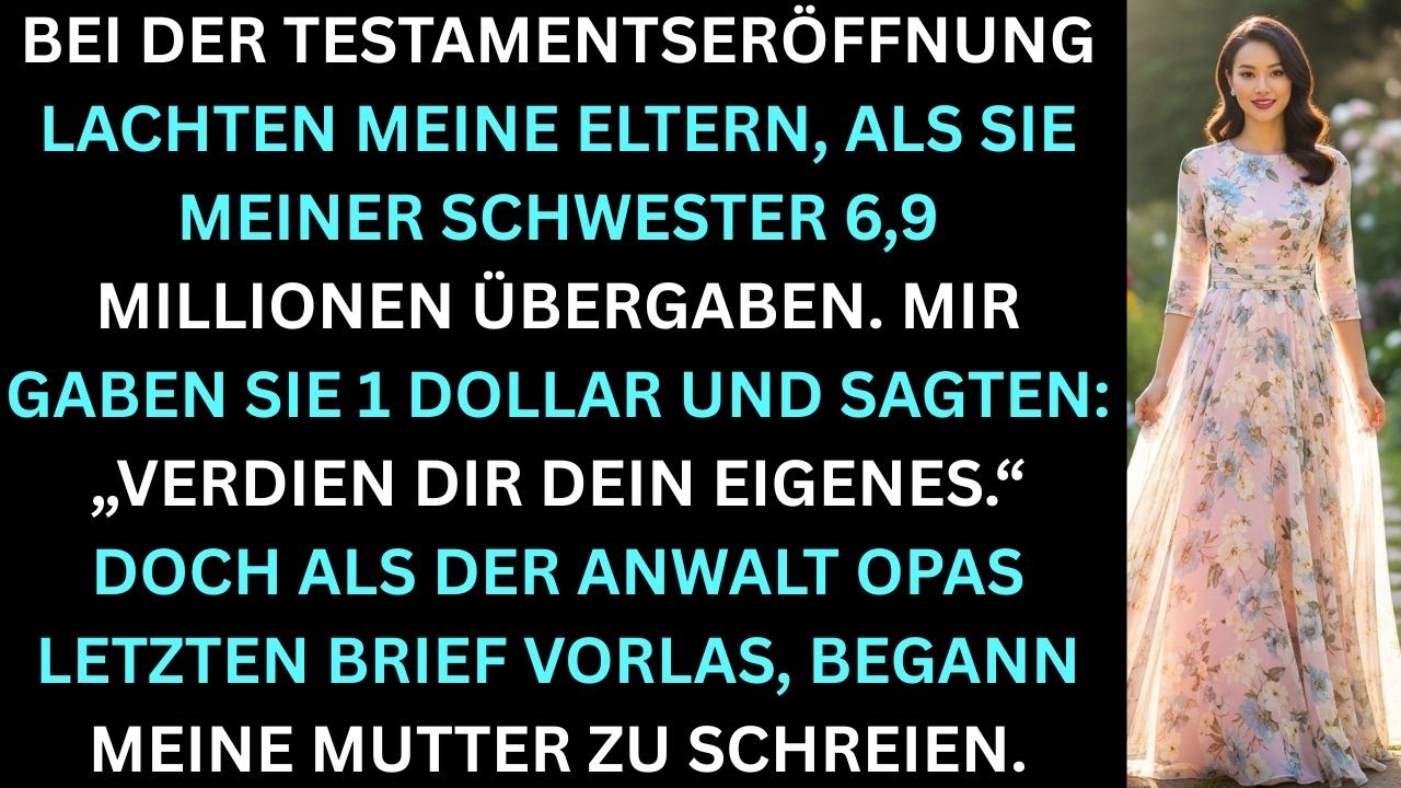 Bei Testamentseröffnung lachten meine Eltern, Schwester bekam 6,9 Millionen.Mir gaben sie 1 Dollar
