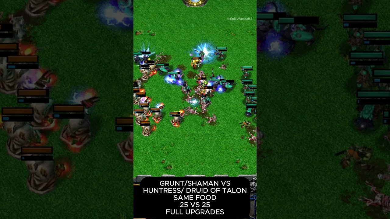 Grunt/Shaman vs Huntress/Druid of Talon (Same Food) (FULL Upgrades) - Warcraft 3