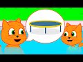 Cats Family in English - Water Trampoline Cartoon for Kids