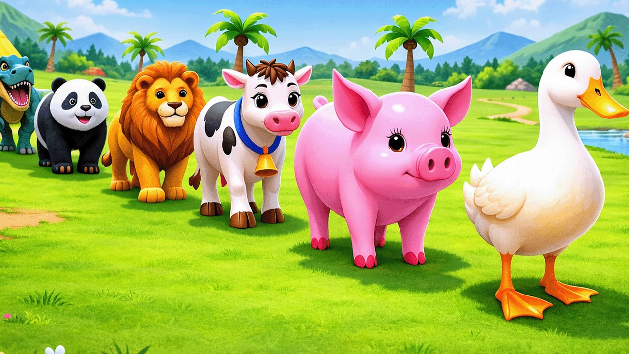 Long Slide Game With Cow Elephant Gorilla Hippopotamus Tiger - 3d Animal Game - Funny 3d Animals