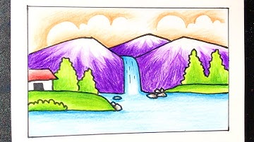 Cách vẽ tranh ĐỀ TÀI PHONG CẢNH THÁC NƯỚC từng bước đơn giản mà ĐẸP | how to draw scenery  waterfall