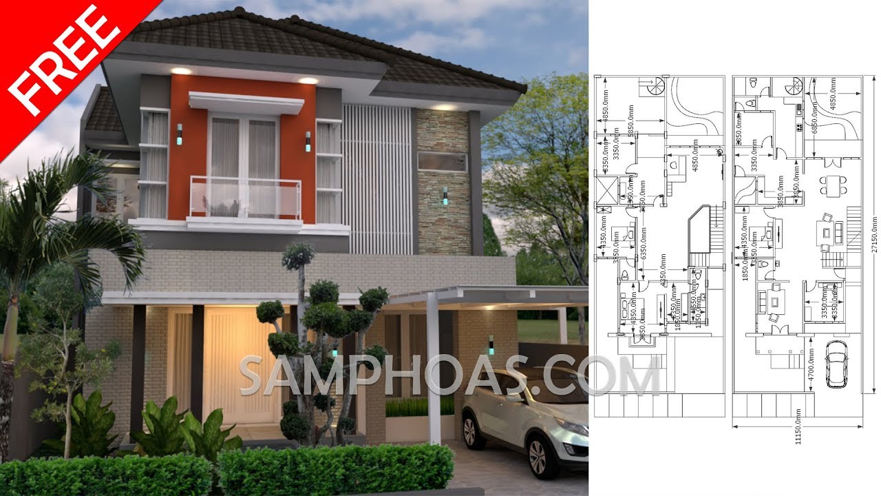  Sketchup  Home  Design  3d  11x27m with 4 Bedrooms sketchup  
