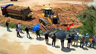Incredible Complete Conner 100% By Bulldozer Moving Soil Into Under Mud And Dump Truck Pouring Soil