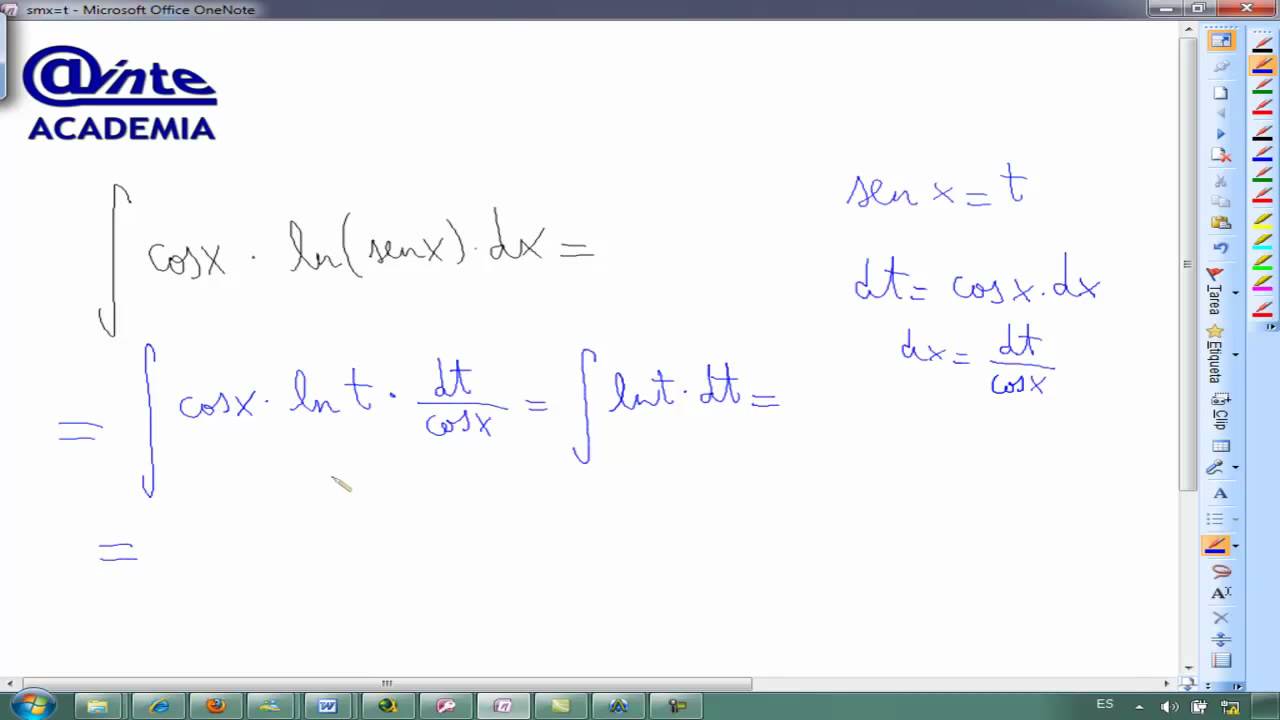 Integral cosx ln cos x Matematicas 2º Bachillerato AINTE
