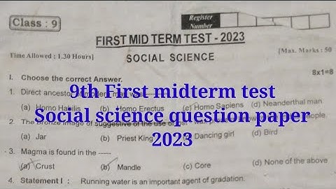 9th First midterm test social science question paper 2023