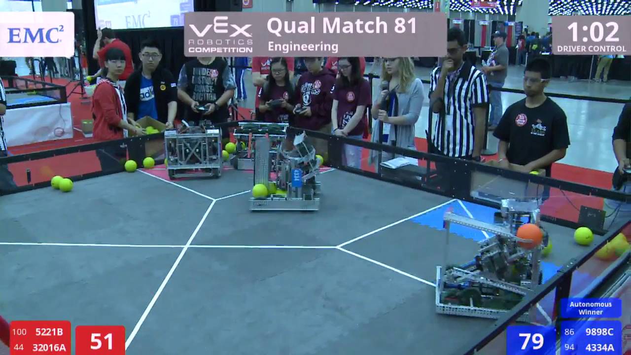 VEX Worlds 2016 - VRC High School - Engineering - Qual 81 (5221B 32016A) 197 vs 136 (9898C 4334A)