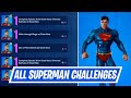 All Superman Quest Challenges in Fortnite -  How to Unlock Clark Kent, Superman Skin, 2 Back Blings