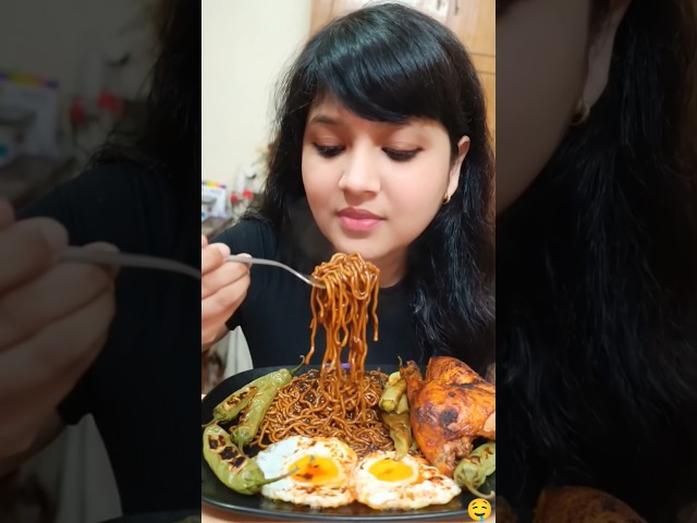 Mukbang ASMR Spicy tandoori chicken and Korean noodles eating challenge #mukbang #asmr #chicken 🤤🍗😋