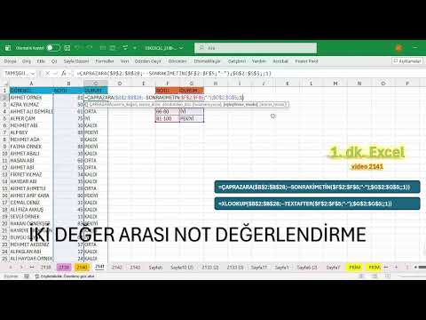 Excel 1 Dakika - İKİ DEĞER ARASI NOT DEĞERLENDİRME