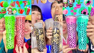 Rainbow Boba Emoji Food Challenge ASMR Compilation! Bubble tea🥵 devil fruit (Part2)