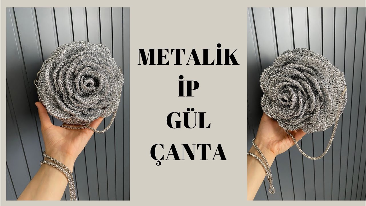 BİRGÜNDE METALİK İPTEN GÜL ÇANTA YAPIYORUZ✂️ (((METALİK İP GÜL ÇANTA)))