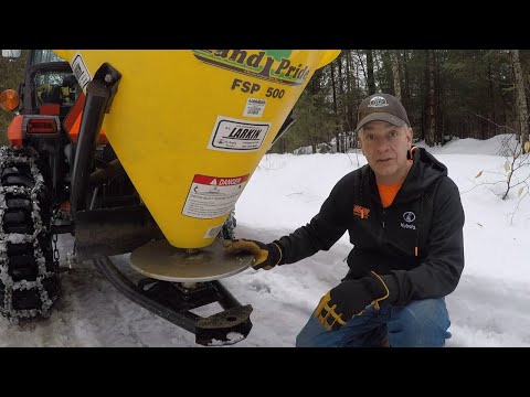 533 Ice Meets Sand. Kubota LX2610 Tractor. FSP500 Broadcast Spreader  Sanding the Icy Hills.