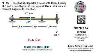Draw the shear and moment diagrams for the shaft | Problem 6-36 | Mechanics of materials RC Hibbeler