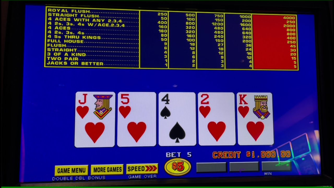 Видеопокер с двойным бонусом 9/6 и ставками в 1000 долларов против 5 долларов