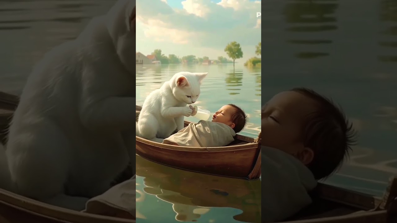 Cat Help Baby crying on boat/Rescue Animation 