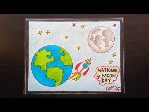 Easy National Moon Day Drawing / Chandra Dinam Poster Drawing Ideas