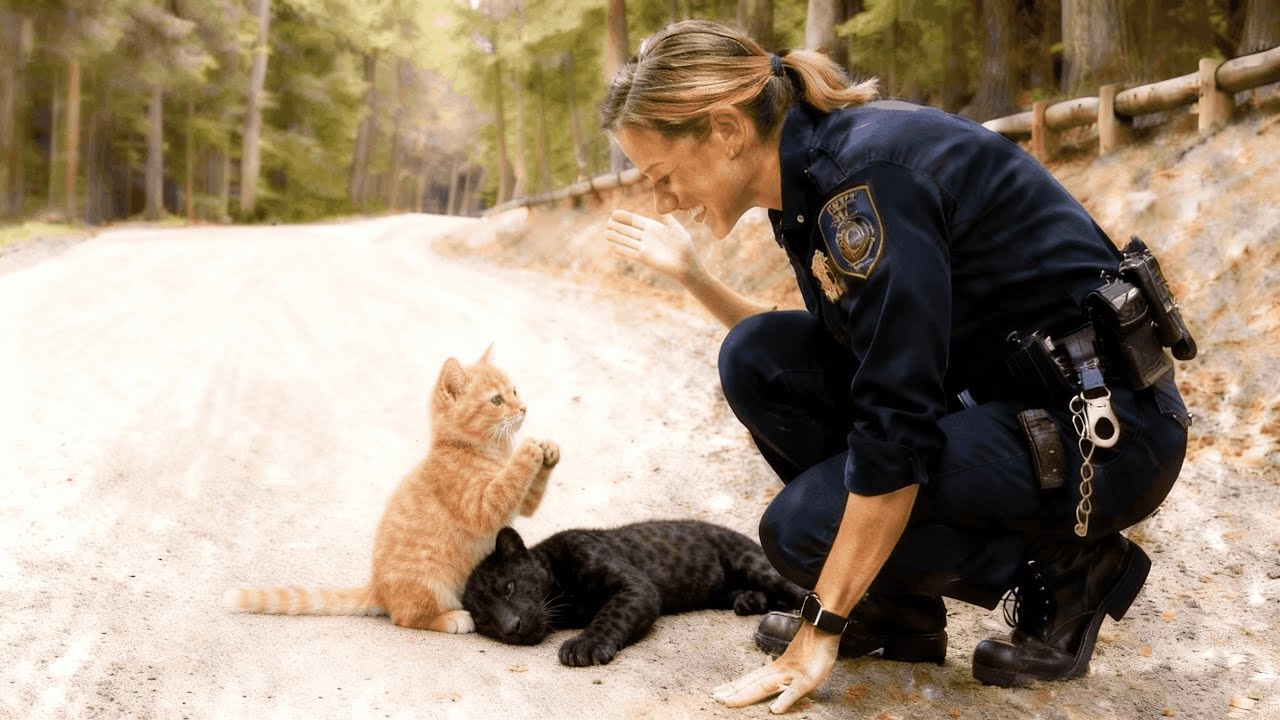 A Cat Mistook a Black Panther Cub for Its Older Brother and Begged a Police Officer for Help